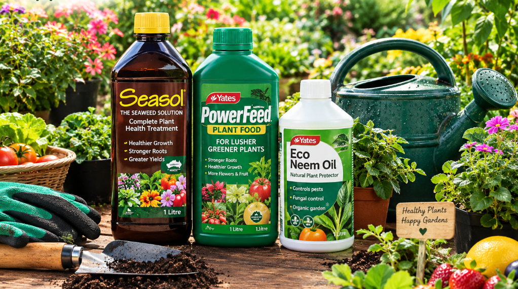 Garden essentials including plant tonics, fertilisers and potting mixes at Sai Nursery Sydney