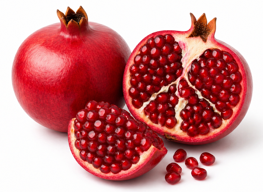 Pomegranate Wonderful fruit cut open showing red juicy seeds